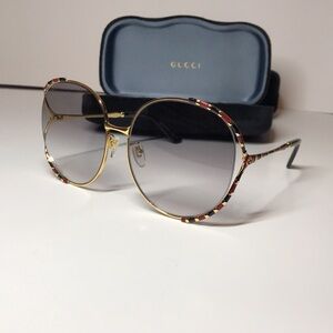 GUCCI GG0595S Metal Round Sunglasses Gold/Brown – Authentic